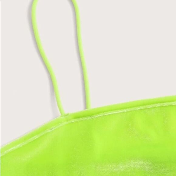 SHEIN | Lime Green Velvet Crop Tank Top Medium - Picture 6 of 7